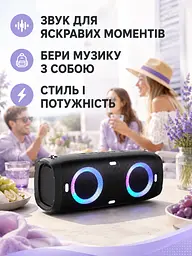 Портативна Bluetooth колонка 30 Вт з басом, акумулятором 6000 mAh, LED, 34,6×15,1×13,2 см чорна (49676164) - мініатюра 9
