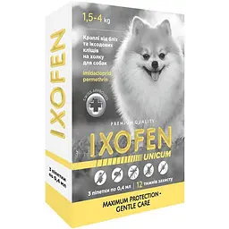 Уцінка. Краплі проти іксодових кліщів, бліх та комарів Unicum Ixofen для собак 1.5-4 кг 3 піп. х 0.4 мл - мініатюра 1