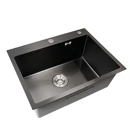 Кухонна мийка Platinum Handmade PVD 600x450x220 чорна (товщина 3,0/1,5 мм корзина та дозатор в комплекті), Чорний - мініатюра 5