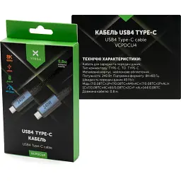 Дата кабель USB-C to USB-C 0.8m USB4 240W 40GBps 8K60Hz Nylon Vinga (VCPDCU4) - мініатюра 3