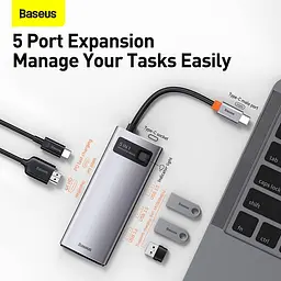 Хаб конвертер Baseus Type-C Metal Gleam Series 5-in-1 3Usb HDMI Type-C 100W CAHub-CX0G - мініатюра 4