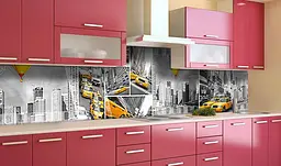 Вініловий кухонний фартух Повітряна куля Таксі наклейка для кухні Місто Абстракція Сірий Happy Pocket Z181475 - мініатюра 2