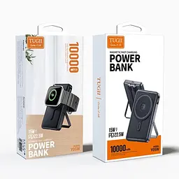 Зовнішній акумулятор Power Bank 3 в 1 на 10000 мА·год TUGII Y05W вбудовані кабелі Type-C + Lightning магніт та підставка 

 - мініатюра 4