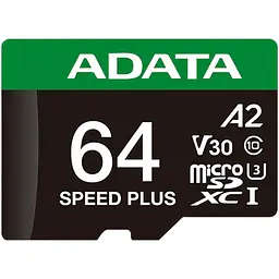 Карта пам'яті ADATA microSDXC Speed Plus 64Gb Class 10 UHS-1 A2 V30 + SD адаптер (UD64GUI3V30A2SP-RA1) [162137] - мініатюра 2