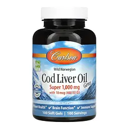 Риб'ячий жир з печінки тріски Super Cod Liver Oil 1000 мг 100 softgels