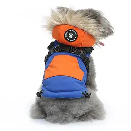 Зимовий жилет для собак з капюшоном та хутром Derby Blue/Orange, S Синій/помаранчевий