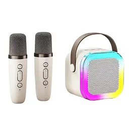 Портативна Bluetooth колонка RIAS K12 караоке + 2 бездротові мікрофони 5W Beige (3_04411) - мініатюра 2
