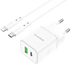 МЗП Borofone BN7 PD20W+QC3.0 (1USB-A/1C) + кабель Type-C to Lightning White - мініатюра 2