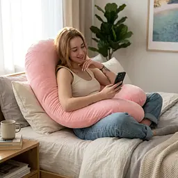 Подушка для вагітних і годування Лежебока Comfort рогалик 170 см велюрова Рожева - мініатюра 2
