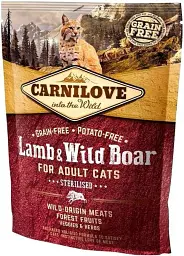 Сухий корм для дорослих стерилізованих кішок Carnilove Lamb&Wild Boar Sterilised 400 г