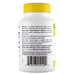 Вітамін Е Healthy Origins Vitamin E 1000 IU 60 капсул для підтримки шкіри волосся та нігтів - мініатюра 3