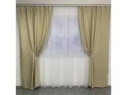 Льняні мармурові блекаут штори золотистого кольору 2шт. 150х270 з білим шифоновим тюлем 400х270, на т ALBO pbe0052664 - мініатюра 7