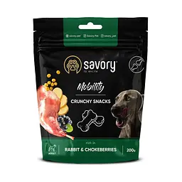 Функціональні хрусткі ласощі Savory для здоров’я суглобів собак, кролик і чорноплідна горобина, 200 г