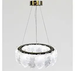 Золота світлодіодна люстра-квітка Artlight 7066-550GD з матовим рельєфним скляним листям 93W. - мініатюра 3