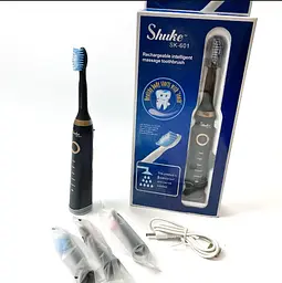 Електрична зубна щітка портативна електрощітка з 4 насадками Shuke SK-601 чорна - мініатюра 6