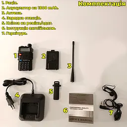 Рація дводіапазонна Baofeng UV-5R (136-174 MHz, 400-520 MHz), 8 Вт, 1800 mAh + Гарнітура у подарунок - мініатюра 2