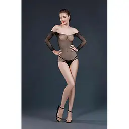 Сітчасте боді зі стразами Moonlight Model 09 Black відкриті плечі One size