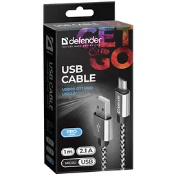 Дата кабель USB 2.0 AM to Micro 5P 1.0m USB08-03T PRO white Defender (87803) - мініатюра 3
