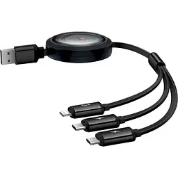 Кабель Baseus Free2Draw Retractable Crystal Fast Charging 3-in-1 Cable USB to MicroUSB+Lightning+Type-C 3.5A 1.1m P10368700111-02 - мініатюра 2