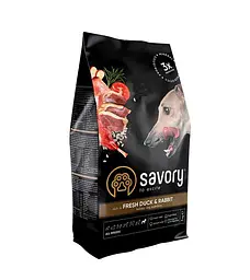 Сухий корм для собак всіх порід Savory Adult All Breeds багатий на свіжу качку та кролика 1 кг (кролик і утка)