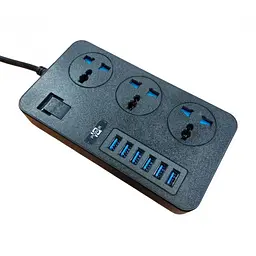 Мережевий фільтр-подовжувач на 3 розетки + 6 USB 3.1A 2 метри Чорний CP02 - мініатюра 2