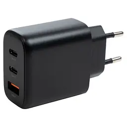 Зарядний пристрій Vinga GaN 65 Вт, PD + QC, настінний, порти: 2xUSB-C + 1xUSB-A (VCPCHCCA65B) - мініатюра 2