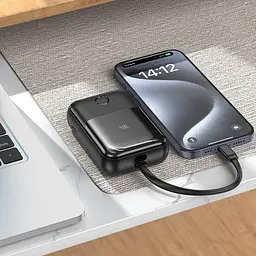 Зовнішній акумулятор Hoco q33 10000 mAh PD 20 W моб батарея з вбудованим кабелем Type-C чорна - мініатюра 5