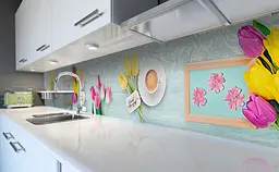 Кухонний фартух Happy Pocket Доброго ранку вінілова наклейка для кухні тюльпани круасани Блакитний Z181388 - мініатюра 6