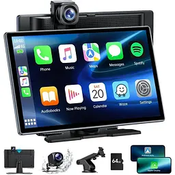 Портативний екран LAMTTO Carplay для автомобіля 9" Carplay та Android Auto з камерою керування 4K