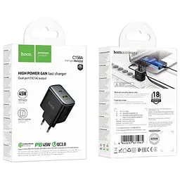 МЗП Hoco C158A Upgrade PD45W(1C1A) charger(EU) Black - мініатюра 2