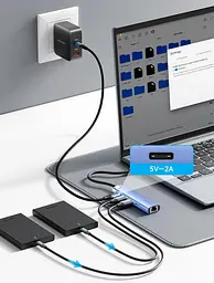 Хаб USB 3.0 -->3xUSB 3.0/RJ45/USB-C Hub Blue Aluminum Alloy 5-in-1 Vention - мініатюра 7