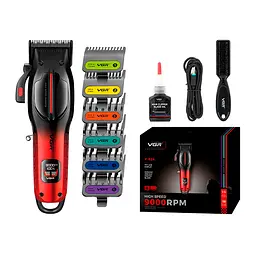 Триммер VGR V-026, 6 насадок, LED-дисплей, 9000 RPM, 2500 mAh, Black/Red