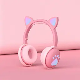 Бездротові дитячі блютус навушники Oui CAT BK1 з котячими вушками і LED підсвічуванням Рожевий - мініатюра 2