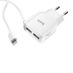 Адаптер сетевой HOCO Lightning cable Mega Joy C59A |2USB, 2.1A| - мініатюра 2
