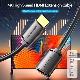 Кабель HDMI M - F (подовжувач), 5.0 м, V2.0, 4K 60Hz PVC Vention - мініатюра 7