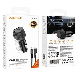 Адаптер автомобільний BOROFONE Solid single-port PD30W car charger C to Lightning set BZ31B |1Type-C, 30W/3A, PD/QC| - мініатюра 2