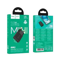 Блок живлення - мережевий адаптер Hoco N73 Speed PD ultra-thin charger 2 порта 1Type-C + 1USB 20W чорний - мініатюра 2