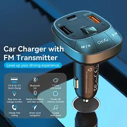 Автомобільний FM-трансмітер Vention PD 54W 3-Port USB (C+A+A) LED/USB Flash/Bluetooth, вольтметр - мініатюра 6