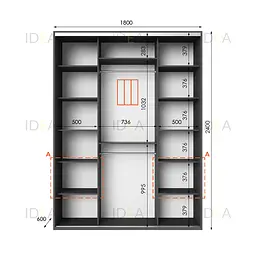 Шафа-купе Idea серія 3 180 x 60 x 240 см Антрацит Дзеркало - мініатюра 2