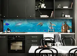 Вініловий кухонний фартух Happy Pocket 3Д Під водою наклейка ПВХ акула черепаха море Риби Блакитний Z181800 - мініатюра 3