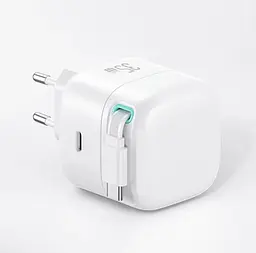 Мережевий зарядний пристрій Usams US-CC202 PD35W Dual 2C Output GaN Fast Charger With Type-C Magnetic Retractable Cable Module (EU) Білий - мініатюра 2