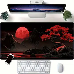 Ігровий килимок для миші та клавіатури "Red Moon" / 30×70 см / Red - мініатюра 3