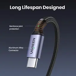 Кабель Ugreen US334 USB-C to USB-C 2.0 100W 5A алюмінієвий 2 м Чорний (70645) - мініатюра 8