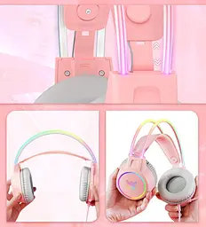 Ігрові дротові навушники для ПК та ноутбука Onikuma X-18 з RGB підсвіткою, шумоподавленням та поворотним мікрофоном 360° Рожевий - мініатюра 3