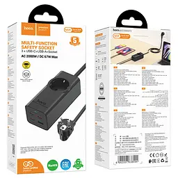 Мережевий подовжувач HOCO NS9 Wisdom 1-position (PD67W/3C1A) desktop socket (EU/GER) чорний - мініатюра 2