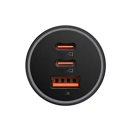 Автомобільний зарядний пристрій Baseus золотистийen Contactor Triple Fast Charger 65W 2xUSB-C/USB-A Dark сірий - мініатюра 3