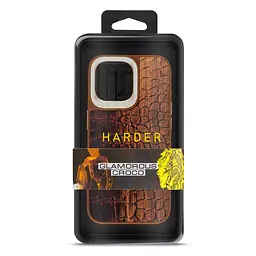 Кожаный чехол для Apple iPhone 14 Pro Max, Harder Glamorous Croco, коричневый, термополиуретан ТПУ + экокожа с имитацией кожи крокодила, панель, защита корпуса, противоударный, микрофибра, рамка вокруг камеры, защита всего корпуса, (ARM76776) - мініатюра 3