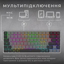 Клавіатура GamePro Red Swich Low Profile RGB Wireless Bluetooth USB Dark Gray бездротова (MK230R) - мініатюра 10