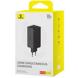 МЗП GaN6 Pro Fast Charger PD100W+QC3.0 (2USB-A/2C) (P101627) Cluster Black Baseus teh0029599 - мініатюра 4