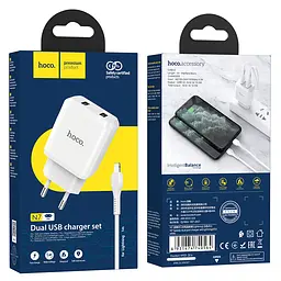 Адаптер HOCO Lightning cable Speedy dual port charger set N7 |2USB, 2.1A| (Safety Certified) - мініатюра 2